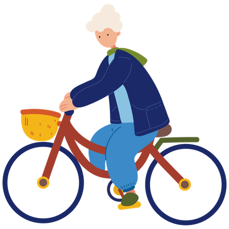 Old woman riding bicycle  Illustration