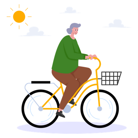 Old woman riding bicycle  Illustration