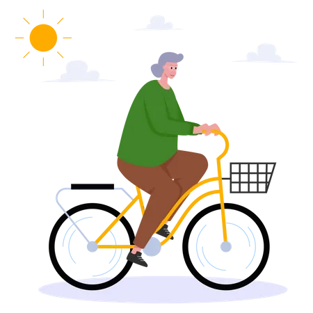 Old woman riding bicycle  Illustration