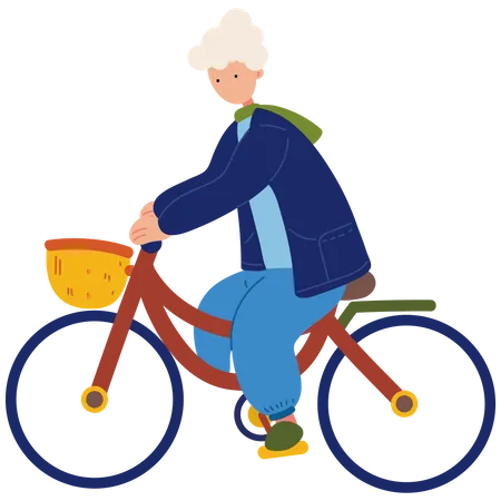 Old woman riding bicycle  Illustration