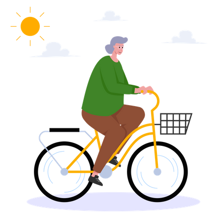 Old woman riding bicycle  Illustration