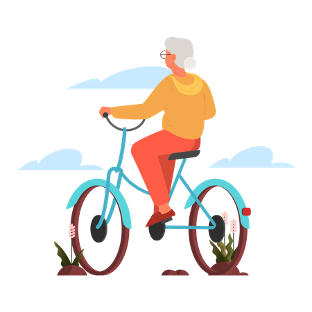 Old woman riding bicycle outdoor Illustration
