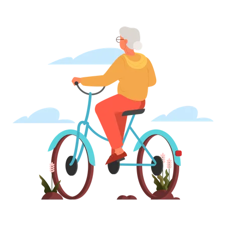 Old woman riding bicycle outdoor Illustration
