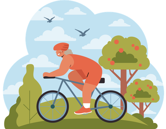 Old woman riding cycle  Illustration