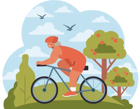 Old woman riding cycle  Illustration