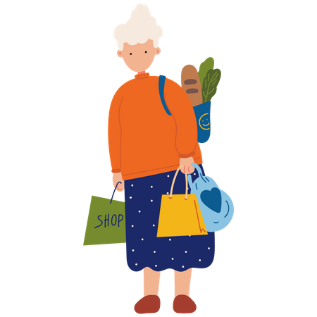 Old woman shopping  Illustration