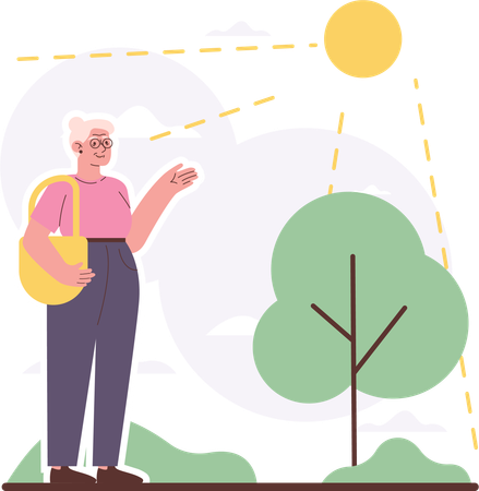 Old woman showing tree  Illustration
