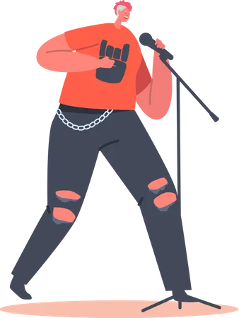Old Woman With Punk Hairstyle And Rock Outfit Sing On Stage With Microphone Modern Pensioner Music Band Karaoke Or Night Club Senior Vocalist Female Character Cartoon People Vector Illustration Illustration