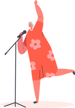 Old woman singing song in mic Illustration