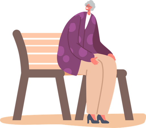 Old Woman sitting on bench Illustration