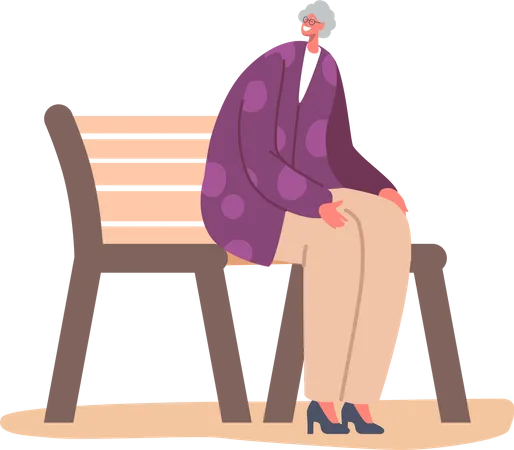 Old Woman sitting on bench Illustration