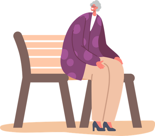 Old Woman sitting on bench  Illustration