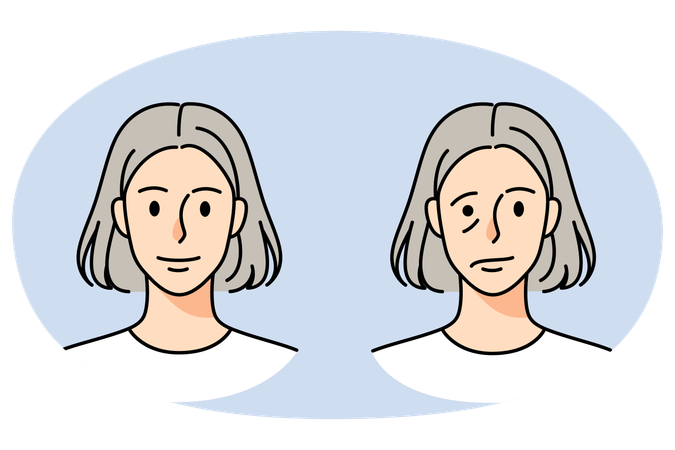Old woman struggle with facial nerve palsy  Illustration
