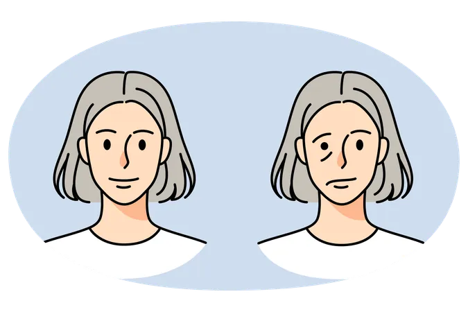 Old woman struggle with facial nerve palsy  Illustration