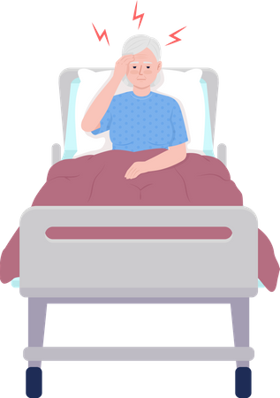 Old woman suffering from headache in hospital Illustration