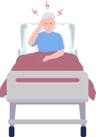 Old woman suffering from headache in hospital  Illustration