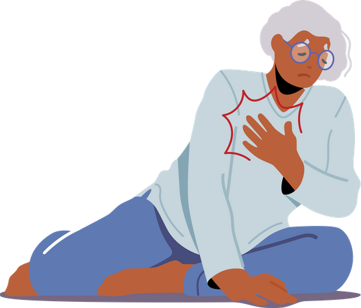 Old woman suffering from heart pain Illustration