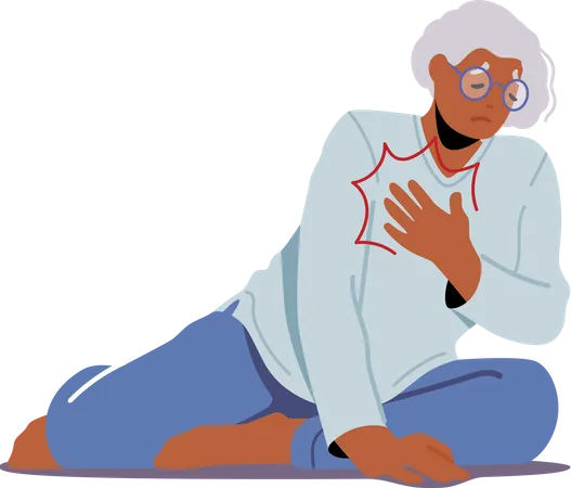 Old woman suffering from heart pain Illustration