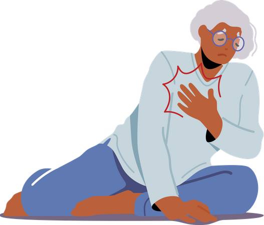 Old woman suffering from heart pain  Illustration