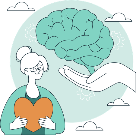 Old woman take caring of brain  Illustration