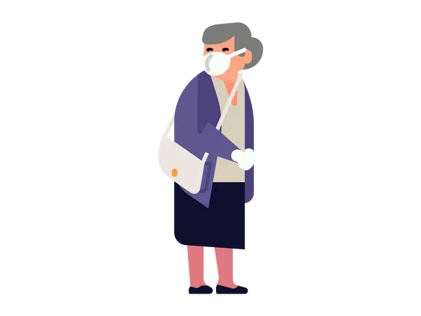 Old woman taking safety precaution Illustration