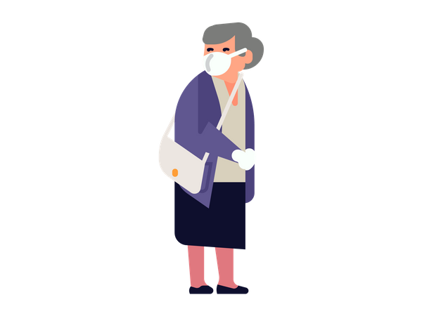 Old woman taking safety precaution  Illustration