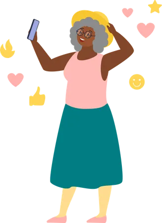 Old woman taking selfie  Illustration