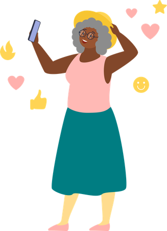 Old woman taking selfie  Illustration