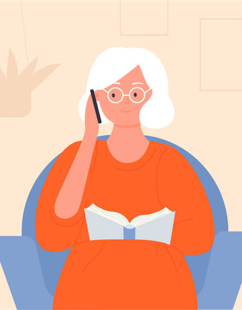 Old woman Talking on Phone  Illustration