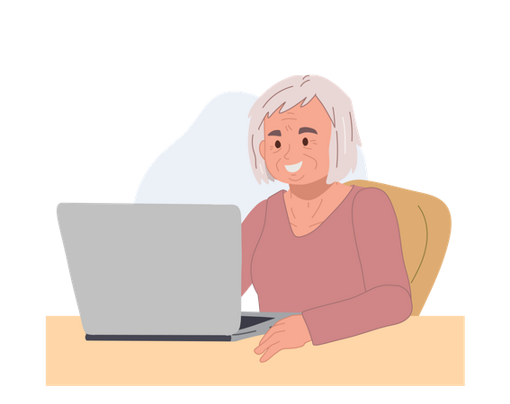Old woman using laptop  Illustration