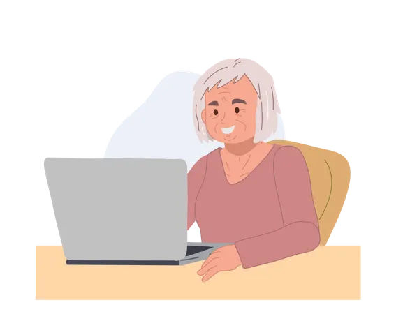 Old Woman Using Laptop Senior Woman With Technology Concept Vector Illustration Illustration