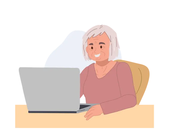 Old woman using laptop  Illustration