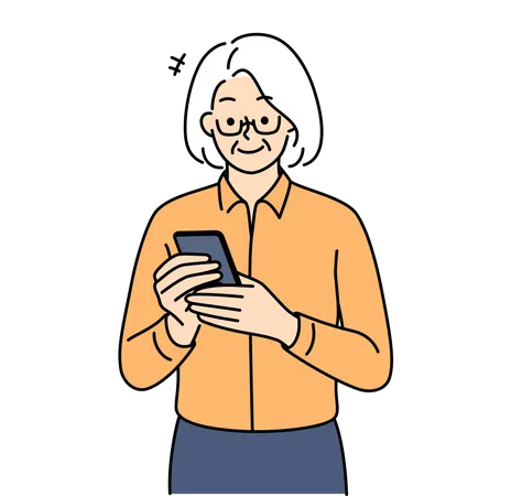 Old woman using phone  일러스트레이션