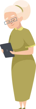 Old woman using tablet Illustration