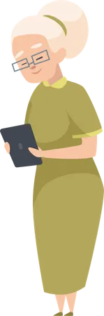 Old woman using tablet  Illustration