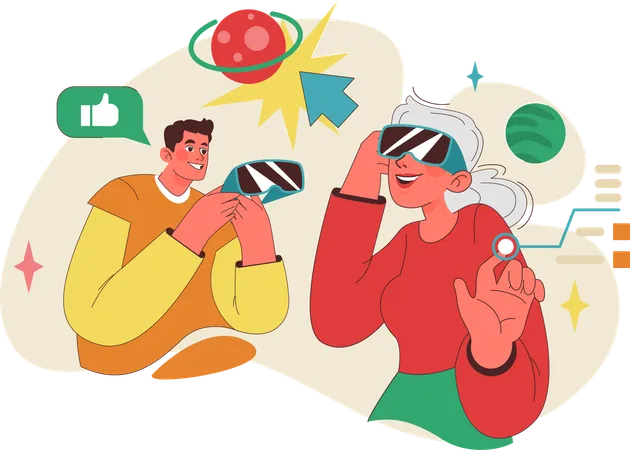 Old woman using vr glasses  Illustration