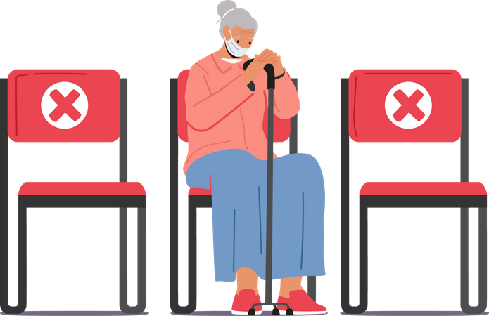 Old woman waiting at vaccination center Illustration