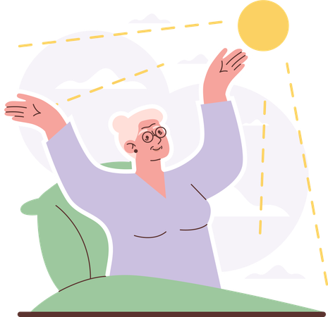 Old woman waking up in morning  Illustration