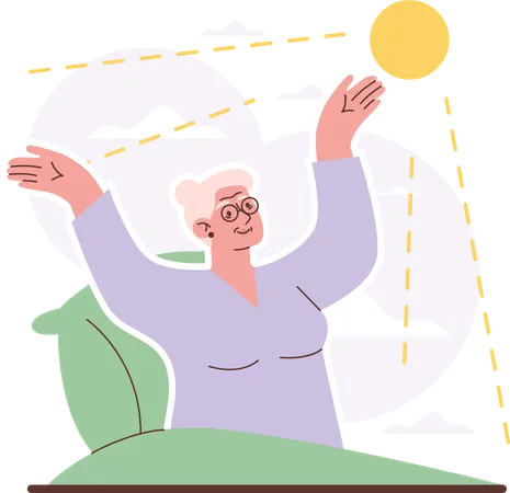 Old woman waking up in morning  Illustration