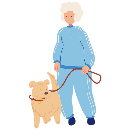 Old woman walking with dog  Illustration