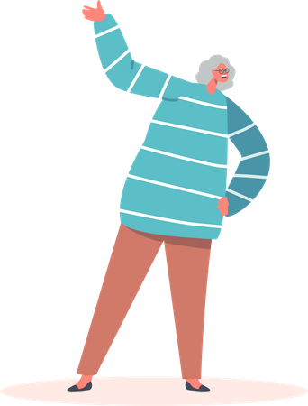 Old woman waving hand Illustration