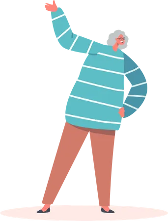 Old woman waving hand Illustration