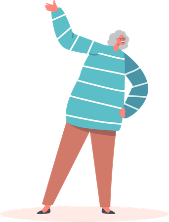 Old woman waving hand  Illustration