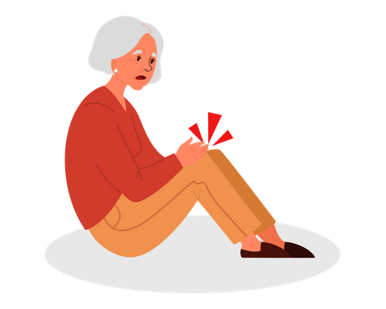 Old woman with her arm on knee Illustration