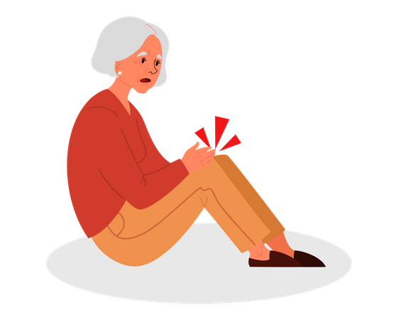 Old woman with her arm on knee  Illustration