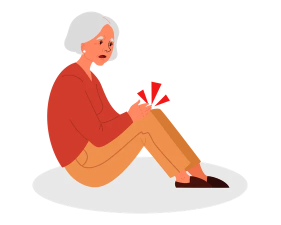 Old woman with her arm on knee  Illustration