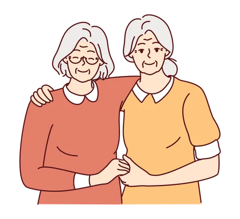 Old woman with her friend  Illustration