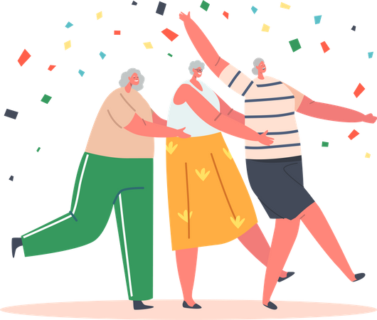 Old women friends dancing  Illustration