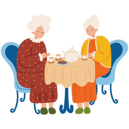 Old women with tea party  Illustration