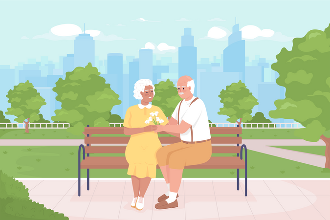 Older couple on romantic date Illustration